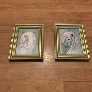 2 Pc Vintage Carmel Foret Framed Floral Print Picture Frame Art